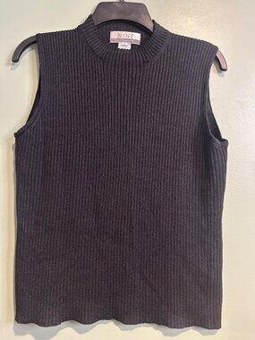 Nine & Company Silk Blend Rib Knit Sleeveless Mock Neck Sweater Black L